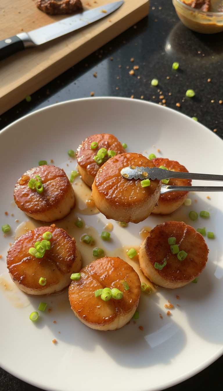 Miso Glasierte Gebratene Jakobsmuscheln