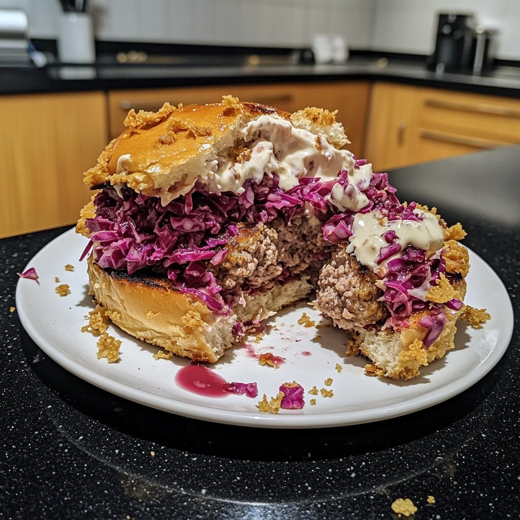 Knödel Burger mit Rotkohl Salat