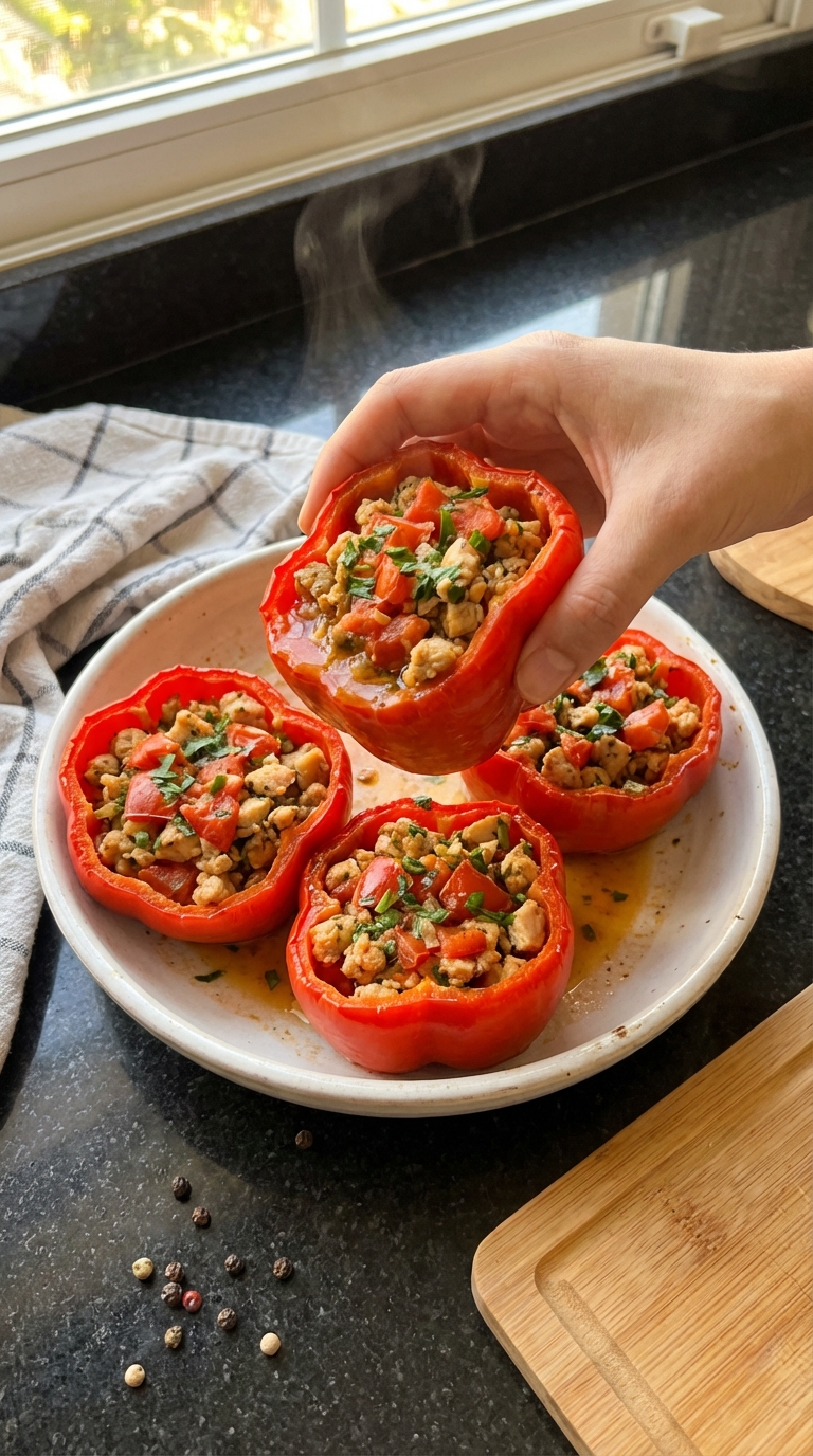 Gefüllte Paprika mit Hähnchen