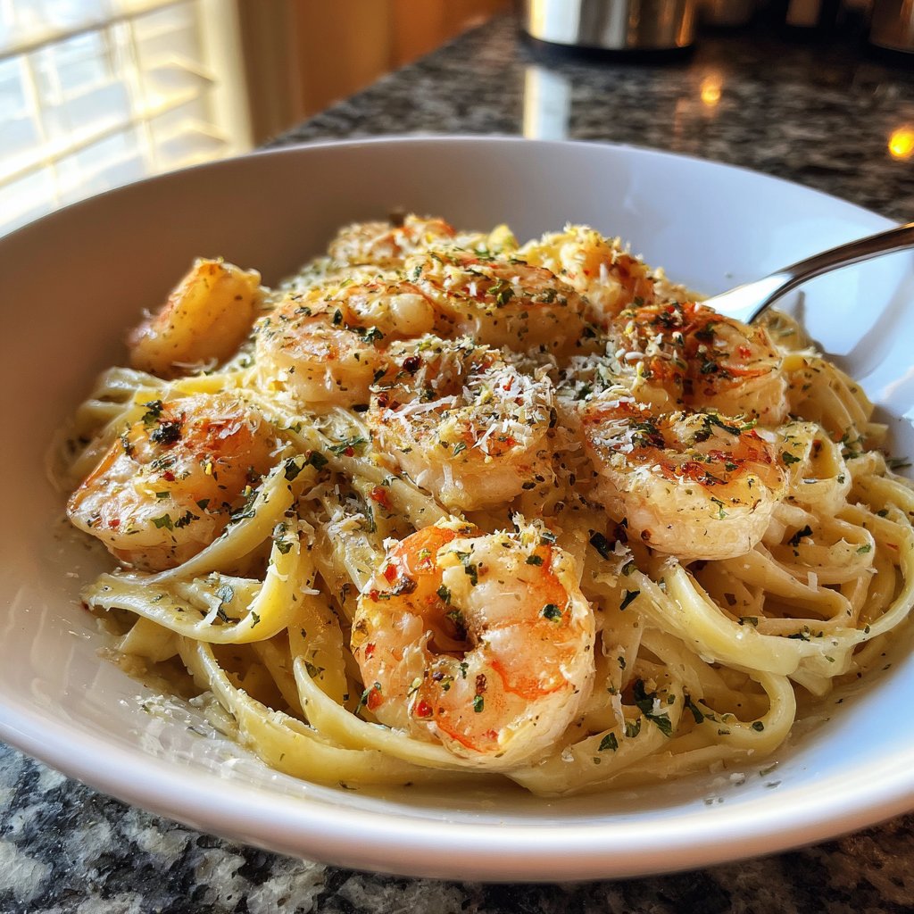 Einfache Garnelen Fettuccine Alfredo