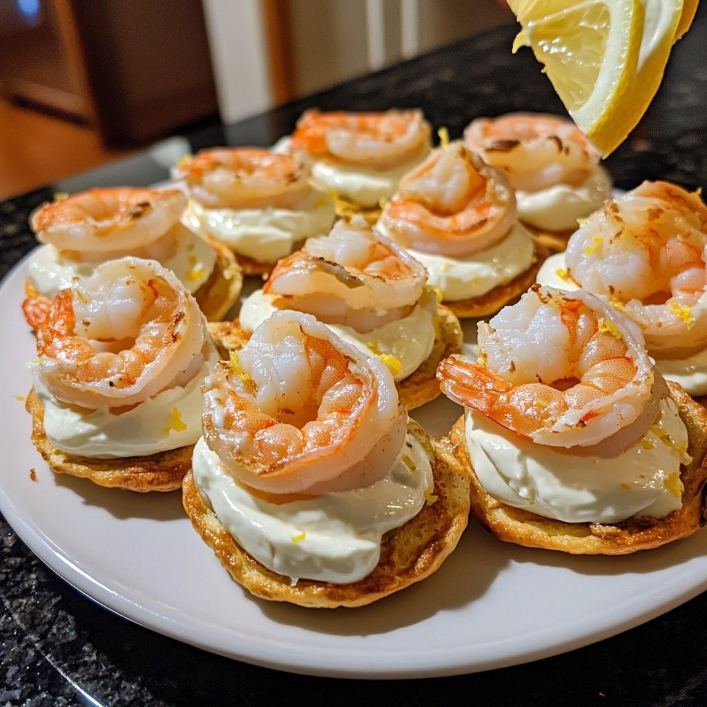 Canapes Fingerfood mit Garnelen und Zitronen-Joghurt