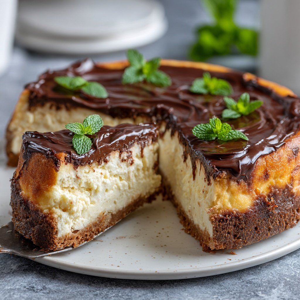 Pfefferminz Käsekuchen mit Schokolade Kruste