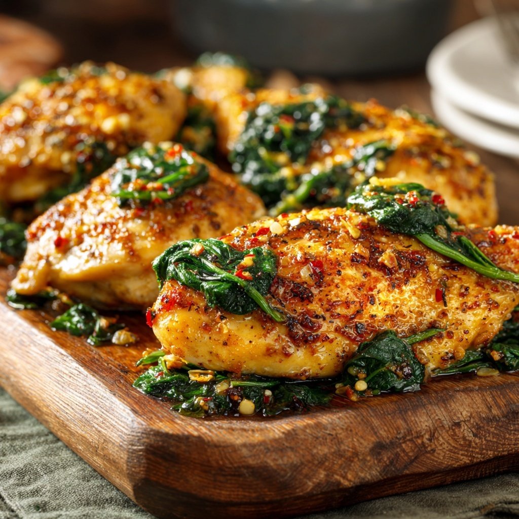 Sautiertes Hähnchen mit Spinat