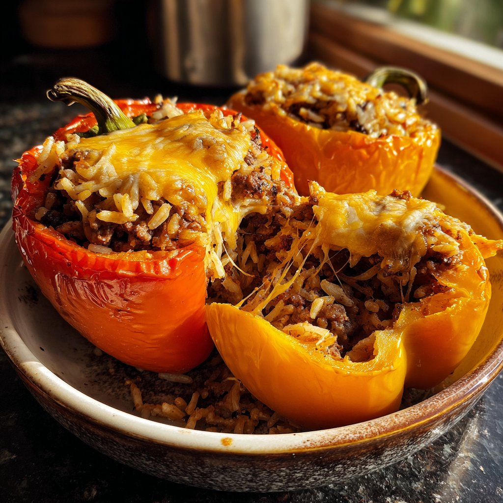 Gefüllte Paprika Rindfleisch Reis Käse