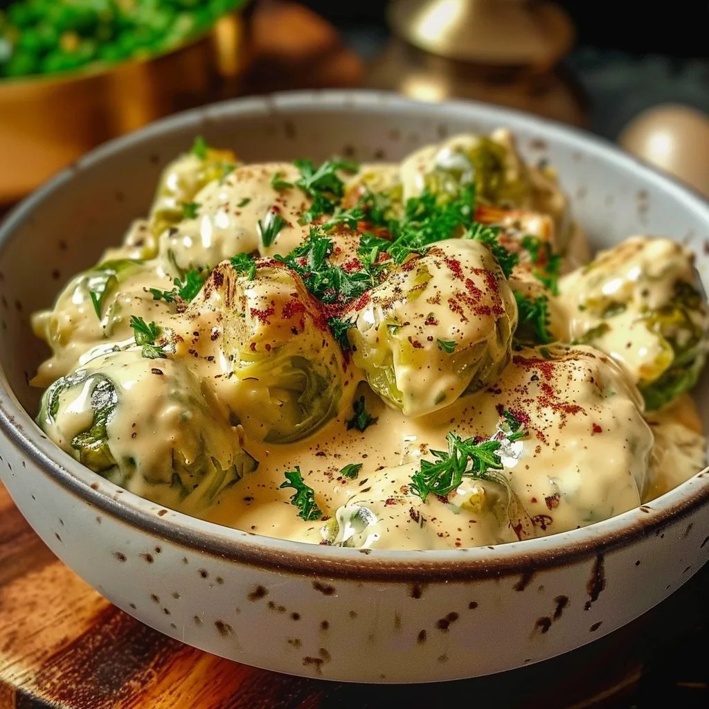 Rosenkohl in cremiger Frischkäse-Senfsauce