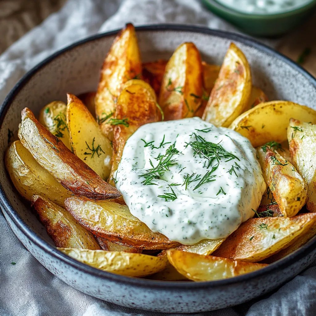 Kartoffelspalten mit Gurkendip